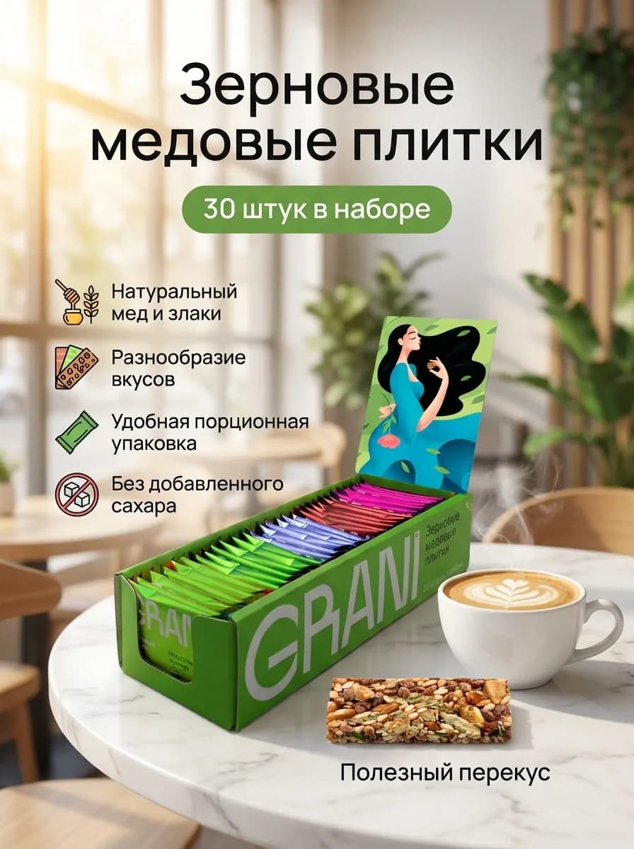 Кейс: карточка зерновых медовых плиток — до и после (еда и снэки)