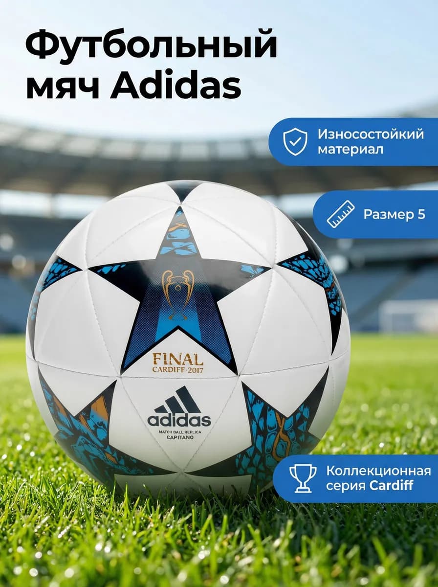 Футбольный мяч Adidas — карточка с инфографикой