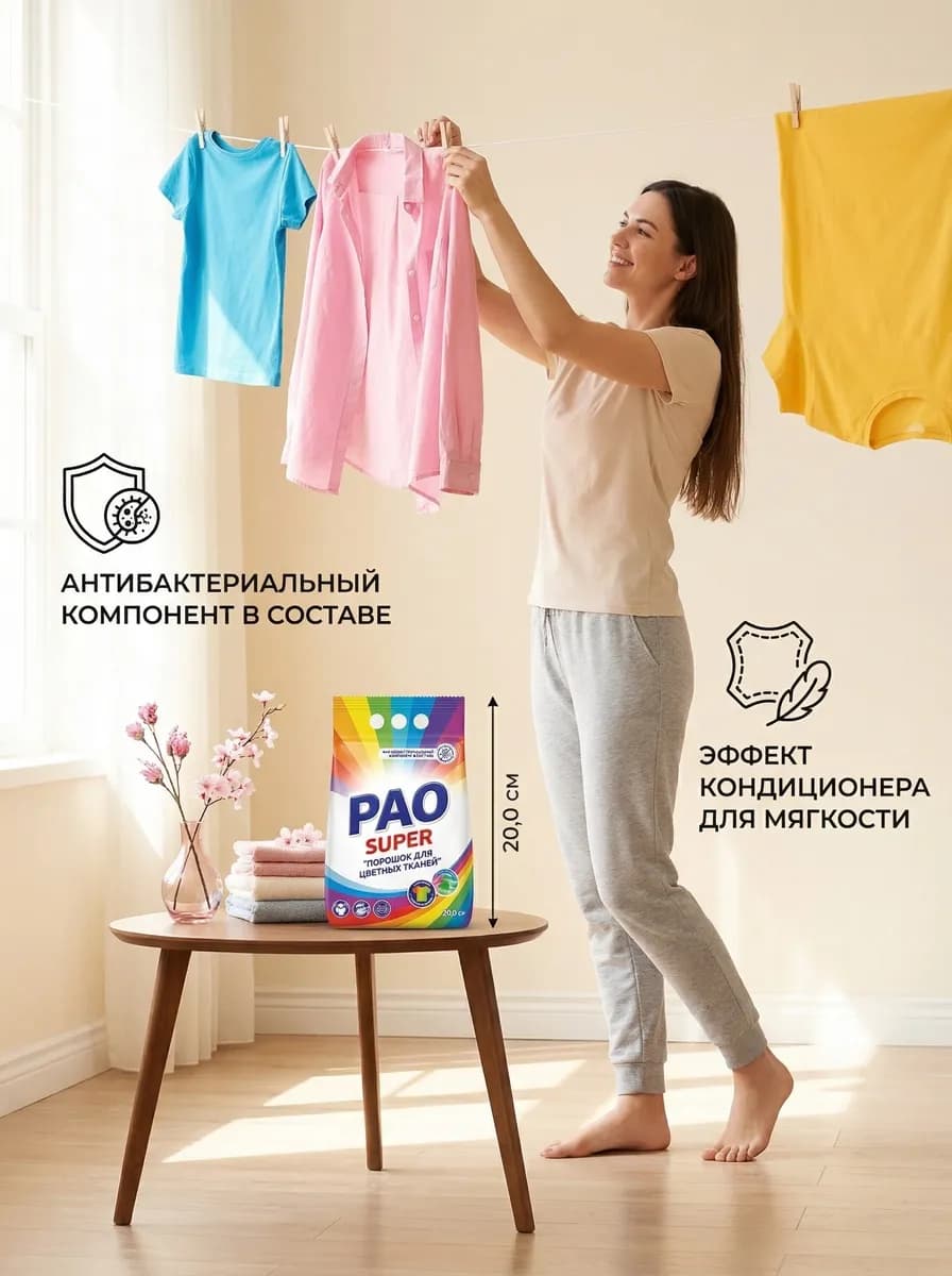 Средство для стирки PAO — карточка с инфографикой