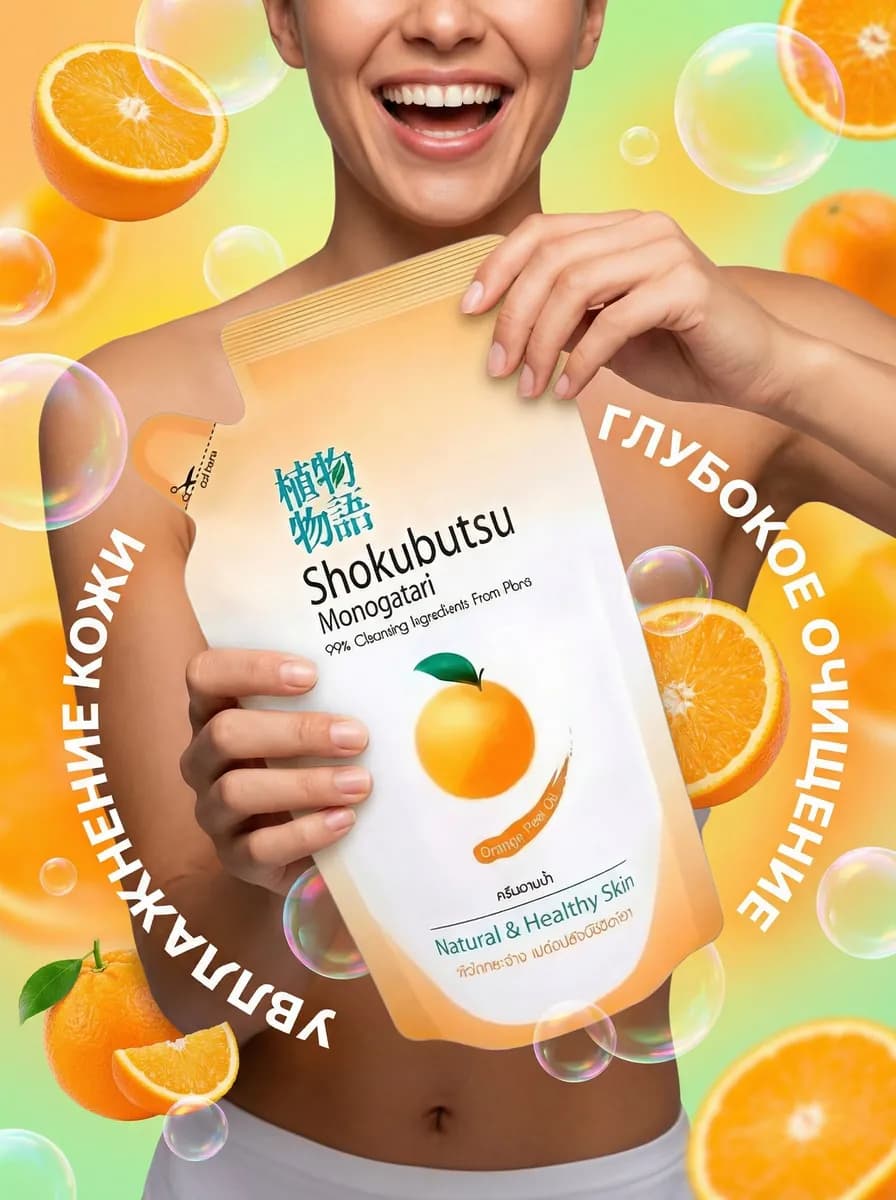 Гель для душа Shokubutsu — карточка с инфографикой
