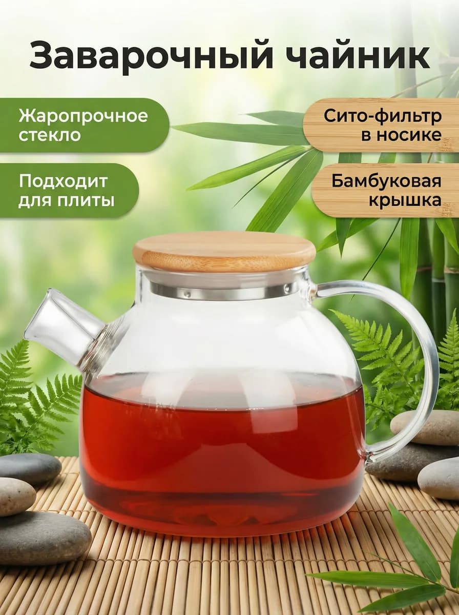 Стеклянный заварочный чайник — карточка с инфографикой